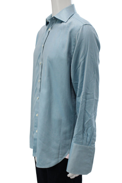 Thomas Pink Mens Point Spread Collar Dress Shirt Light Blue Cotton Size 15.5