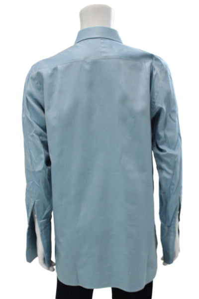 Thomas Pink Mens Point Spread Collar Dress Shirt Light Blue Cotton Size 15.5
