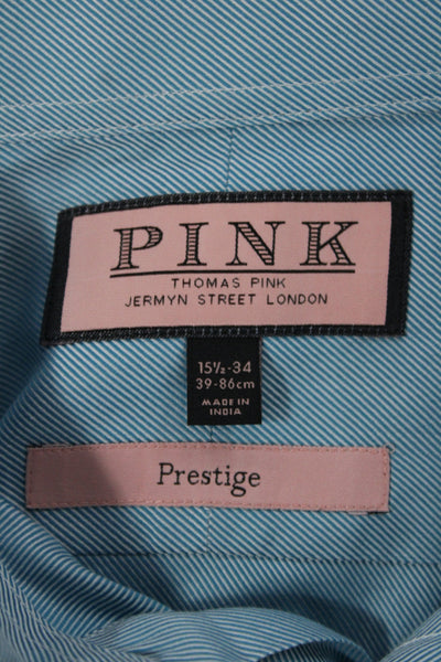 Thomas Pink Mens Point Spread Collar Dress Shirt Light Blue Cotton Size 15.5