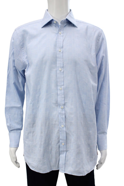 Thomas Pink Mens Light Blue Check Dress Shirt Point Collar 100% Cotton Size 16