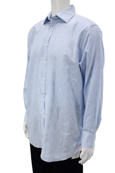 Thomas Pink Mens Light Blue Check Dress Shirt Point Collar 100% Cotton Size 16