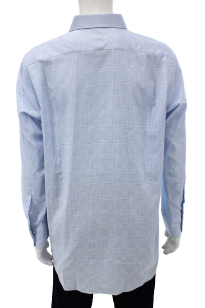 Thomas Pink Mens Light Blue Check Dress Shirt Point Collar 100% Cotton Size 16