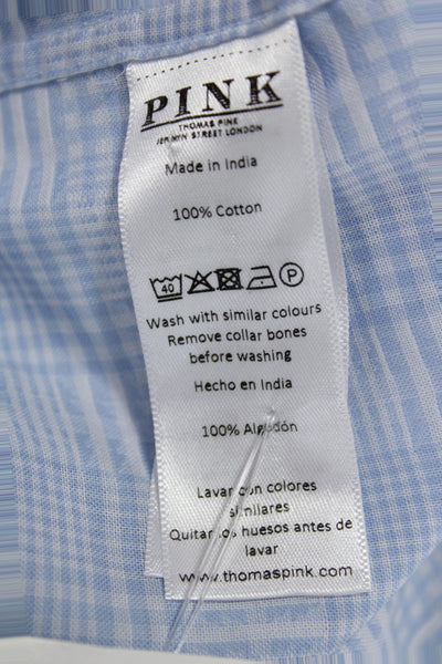 Thomas Pink Mens Light Blue Check Dress Shirt Point Collar 100% Cotton Size 16