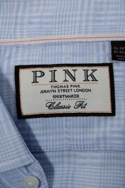 Thomas Pink Mens Light Blue Check Dress Shirt Point Collar 100% Cotton Size 16