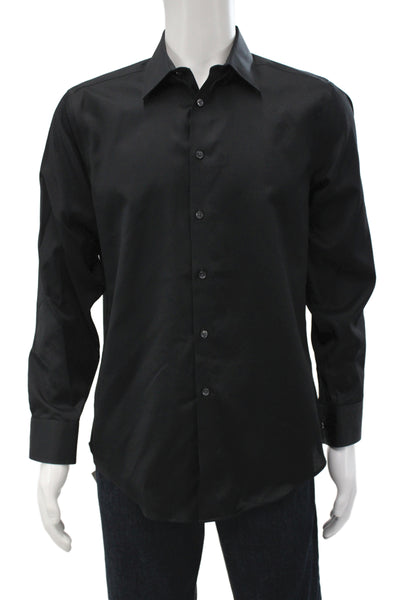 Calvin Klein Mens Point Collar Black Cotton Long Sleeve Dress Shirt Size 16