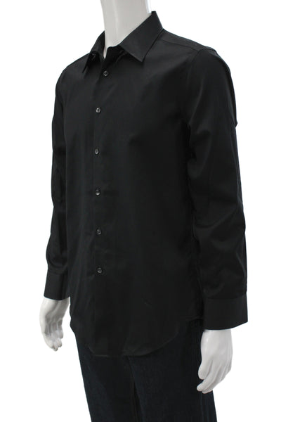 Calvin Klein Mens Point Collar Black Cotton Long Sleeve Dress Shirt Size 16