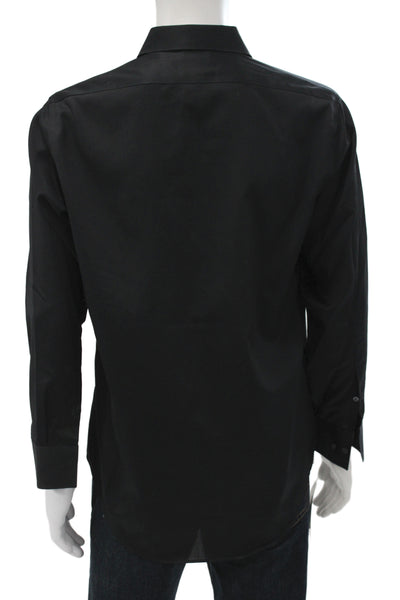 Calvin Klein Mens Point Collar Black Cotton Long Sleeve Dress Shirt Size 16