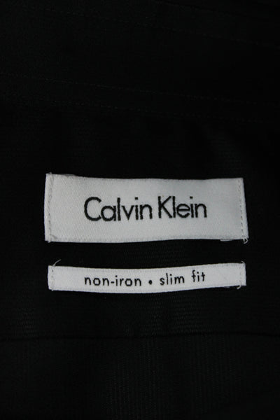 Calvin Klein Mens Point Collar Black Cotton Long Sleeve Dress Shirt Size 16