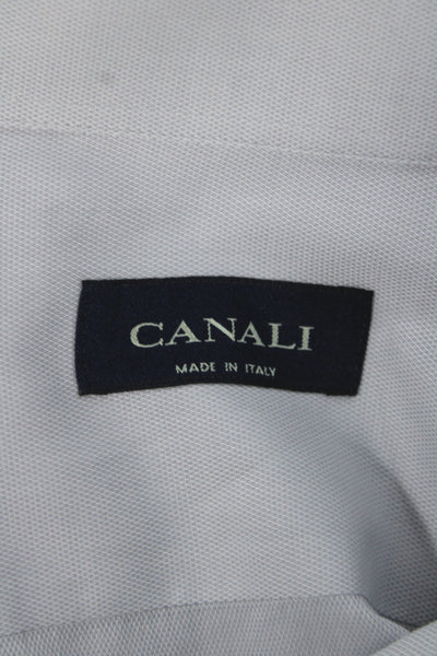 Canali Mens Gray Cotton Dress Shirt Collared Button Cuff Size 16