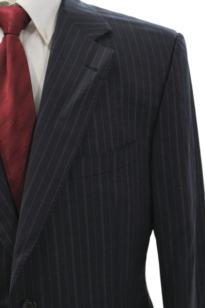 Canali Mens Dark Blue 2 Piece Suit Jacket Rayon Cupro Bemberg Size 52