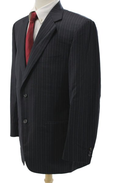 Canali Mens Dark Blue 2 Piece Suit Jacket Rayon Cupro Bemberg Size 52