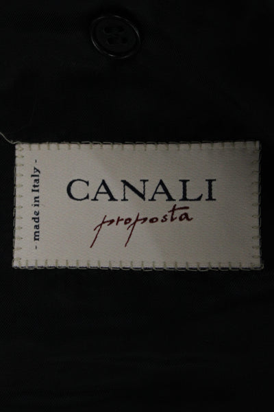 Canali Mens Dark Blue 2 Piece Suit Jacket Rayon Cupro Bemberg Size 52