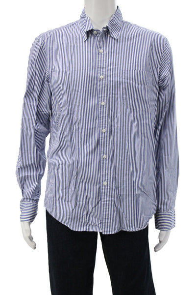 J Crew Mens Long Sleeve Button Front Collared Striped Shirts Blue White Large