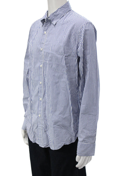 J Crew Mens Long Sleeve Button Front Collared Striped Shirts Blue White Large