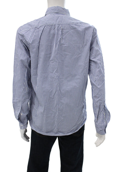 J Crew Mens Long Sleeve Button Front Collared Striped Shirts Blue White Large