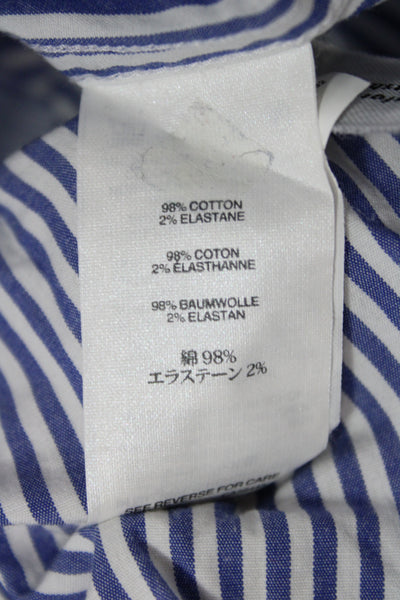 J Crew Mens Long Sleeve Button Front Collared Striped Shirts Blue White Large