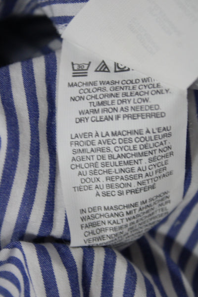 J Crew Mens Long Sleeve Button Front Collared Striped Shirts Blue White Large