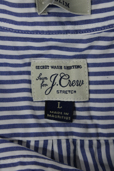 J Crew Mens Long Sleeve Button Front Collared Striped Shirts Blue White Large