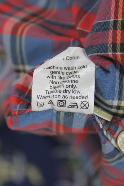 J Crew Mens Button Front Collared Slim Fit Plaid Shirt Red Blue Size Large