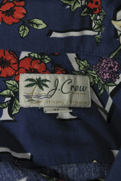 J Crew Mens Button Front Short Sleeve Collared Floral Shirt Navy Size Medium