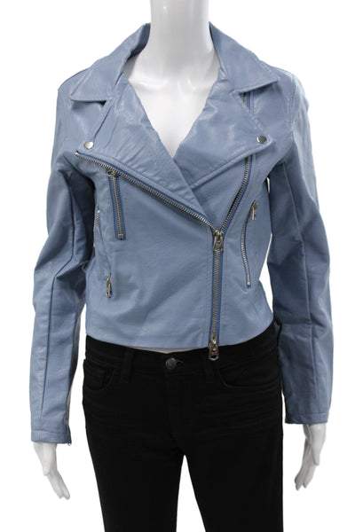 Brooklyn Karma Womens Biker Motorcycle Jacket Light Blue Size S