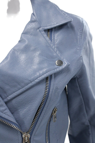 Brooklyn Karma Womens Biker Motorcycle Jacket Light Blue Size S