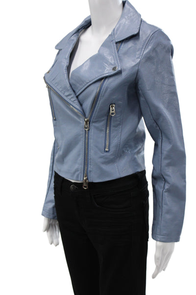 Brooklyn Karma Womens Biker Motorcycle Jacket Light Blue Size S