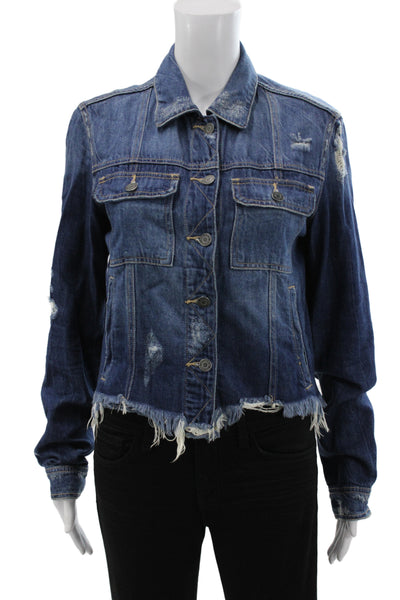 Hidden Womens Dark Blue Button Collared Solid Grunge Jacket Long Sleeve Size M