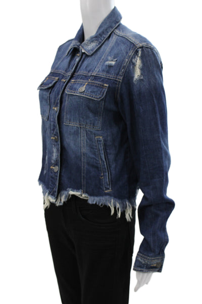 Hidden Womens Dark Blue Button Collared Solid Grunge Jacket Long Sleeve Size M
