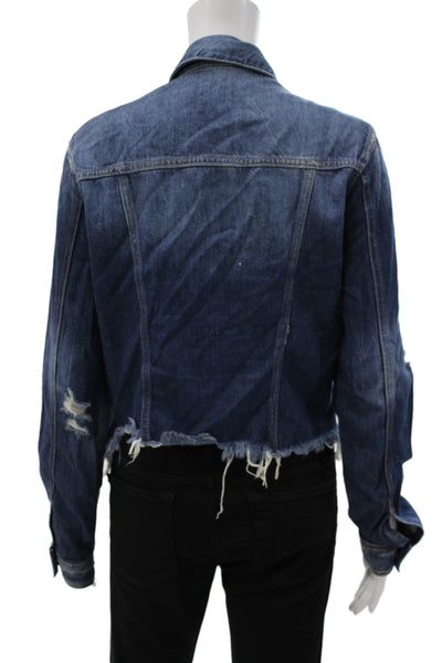 Hidden Womens Dark Blue Button Collared Solid Grunge Jacket Long Sleeve Size M