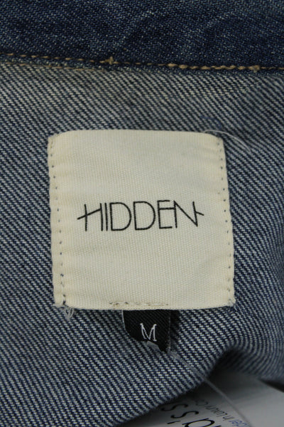 Hidden Womens Dark Blue Button Collared Solid Grunge Jacket Long Sleeve Size M