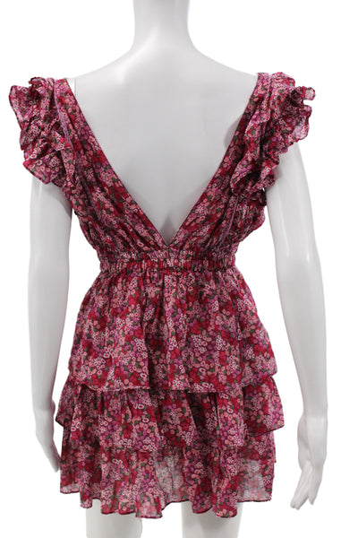 We're All Pretty Girls Womens Mini Sundress Pink Floral V Neck Cotton Size L