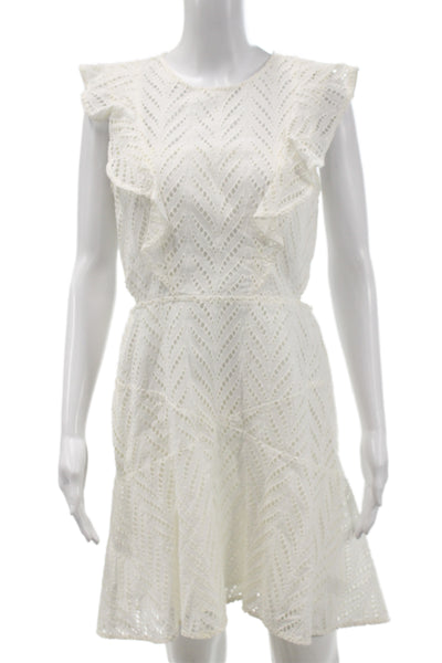 Bardot Womens Fit & Flare Sundress White Herringbone Crew Neck Size 10