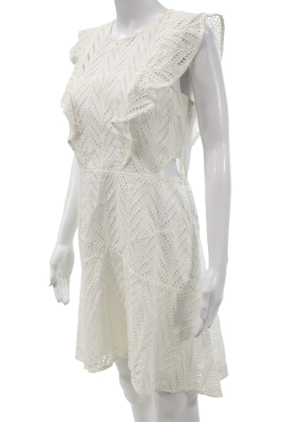 Bardot Womens Fit & Flare Sundress White Herringbone Crew Neck Size 10