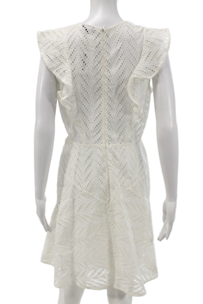 Bardot Womens Fit & Flare Sundress White Herringbone Crew Neck Size 10