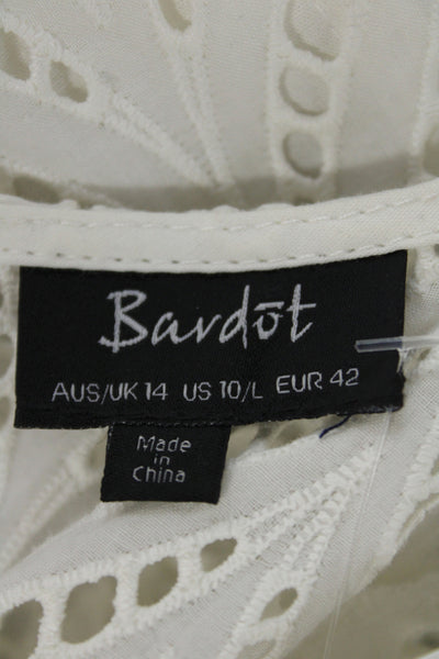 Bardot Womens Fit & Flare Sundress White Herringbone Crew Neck Size 10