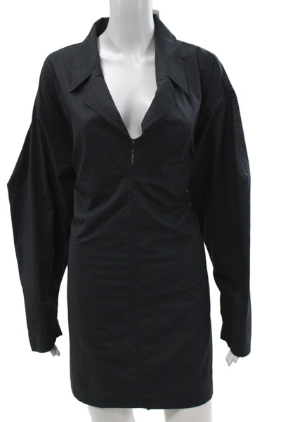 L Academie Womens Black Collared Long Sleeve Shirt Dress Tie Waist Size L