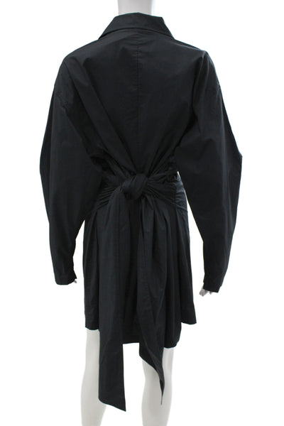L Academie Womens Black Collared Long Sleeve Shirt Dress Tie Waist Size L