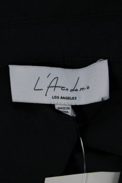 L Academie Womens Black Collared Long Sleeve Shirt Dress Tie Waist Size L