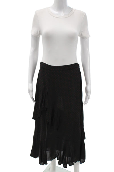 Zara Women Flare Polka Dot Viscose Midi Skirt Black Size L