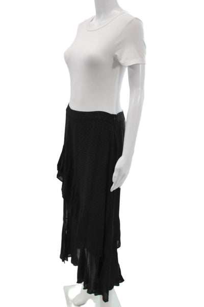 Zara Women Flare Polka Dot Viscose Midi Skirt Black Size L