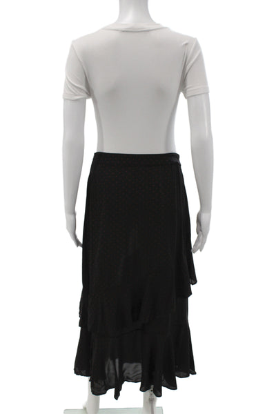 Zara Women Flare Polka Dot Viscose Midi Skirt Black Size L