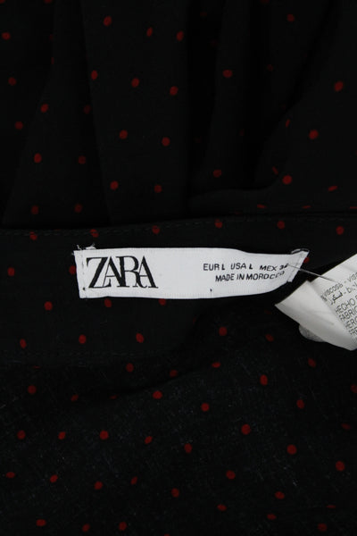 Zara Women Flare Polka Dot Viscose Midi Skirt Black Size L