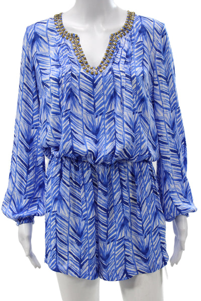 Lilly Pulitzer Women V Neck Long Sleeve Abstract Blue Jumpsuit Polyester Size S