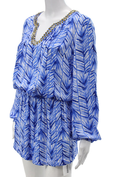 Lilly Pulitzer Women V Neck Long Sleeve Abstract Blue Jumpsuit Polyester Size S