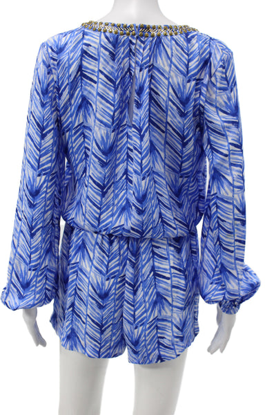 Lilly Pulitzer Women V Neck Long Sleeve Abstract Blue Jumpsuit Polyester Size S