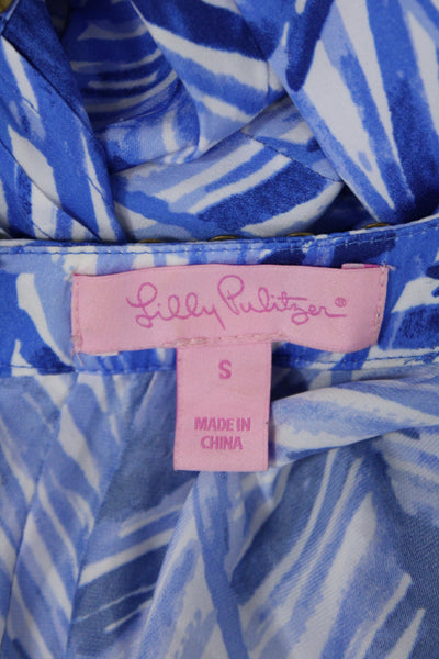 Lilly Pulitzer Women V Neck Long Sleeve Abstract Blue Jumpsuit Polyester Size S