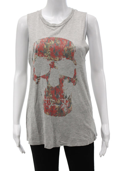Haute Hippie Womens Sleeveless Modal Skull Graphic Tank Gray Size XS