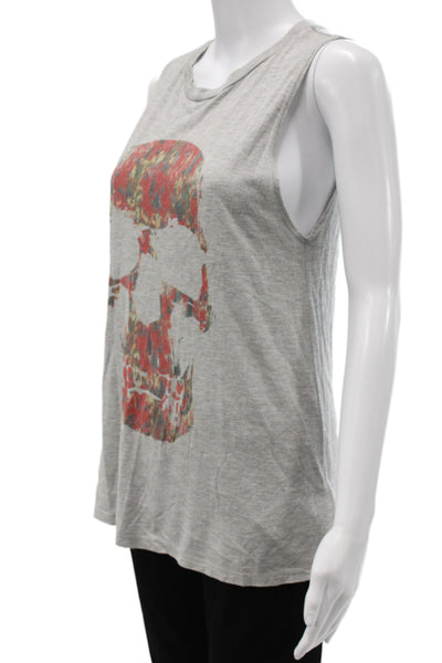 Haute Hippie Womens Sleeveless Modal Skull Graphic Tank Gray Size XS