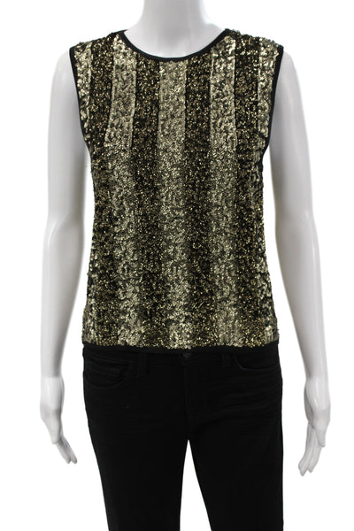 Zara Knit Women Striped Sleeveless Black Tank Viscose Nylon Round Neck Size M
